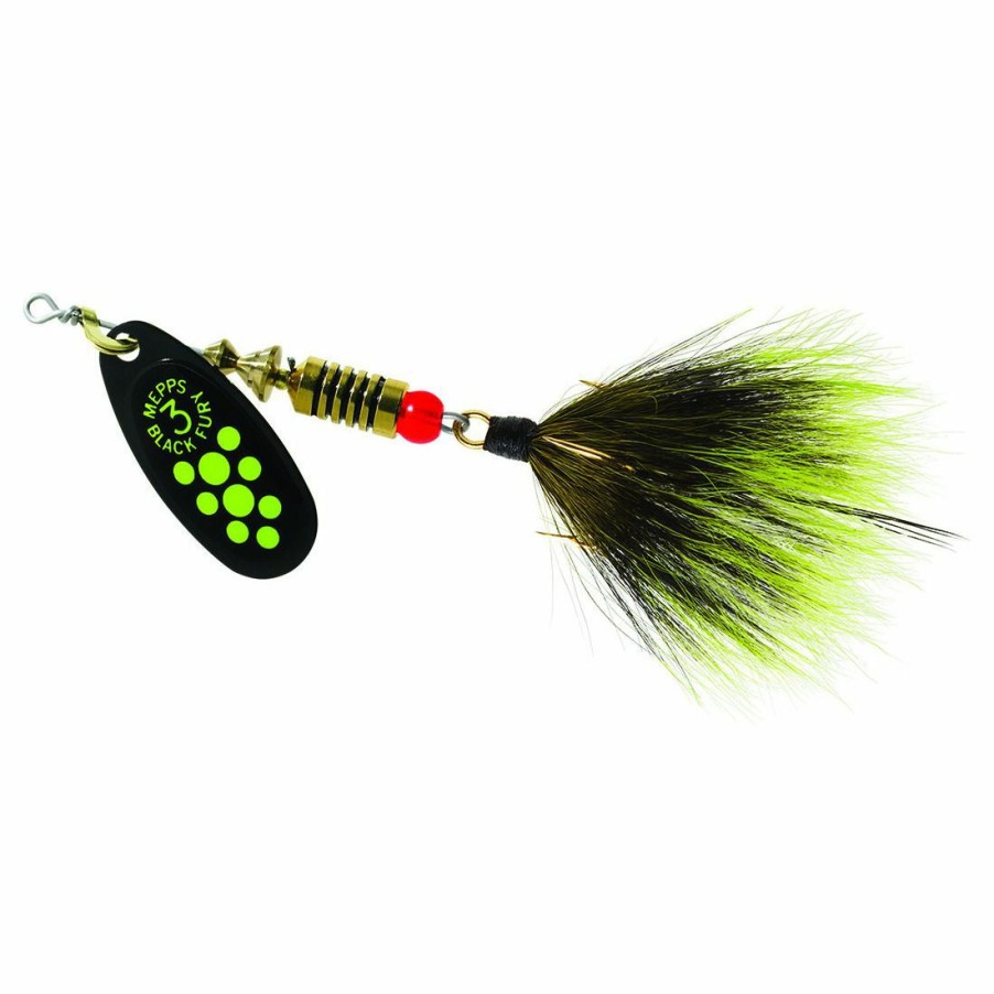 Fishing Gear * | Mepps Black Fury Dressed Treble Chartreuse Dot Blade With Gray/Chartreuse Tail #3 (1/4 Oz), Bf3T Ch