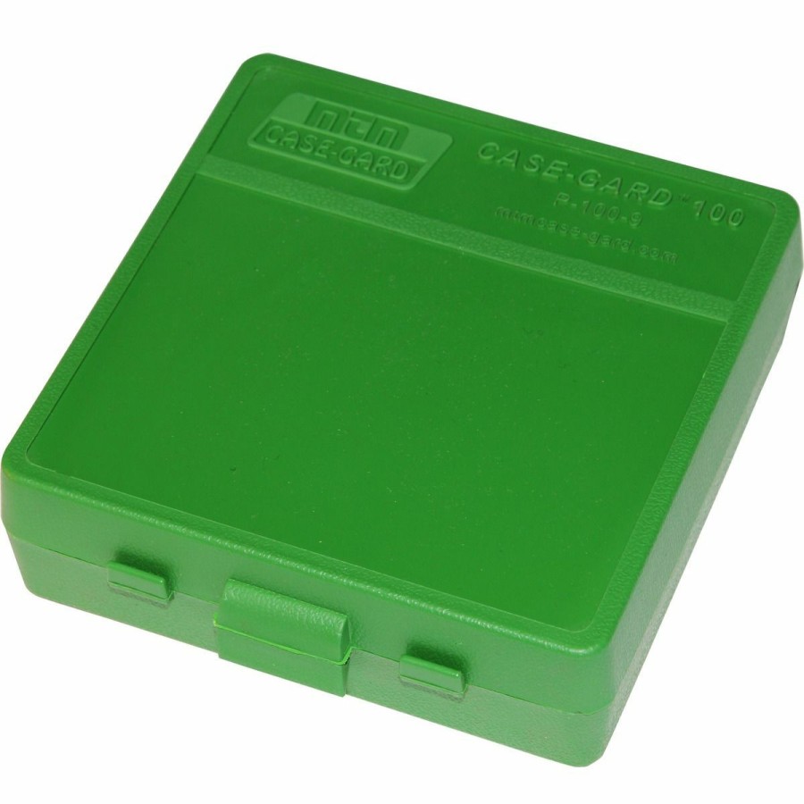 Gun Supplies, Storage & Ammunition * | Mtm Case-Gard Ammo Box 100 Round Flip-Top 9Mm 380 Acp, Green, P-100-9-10