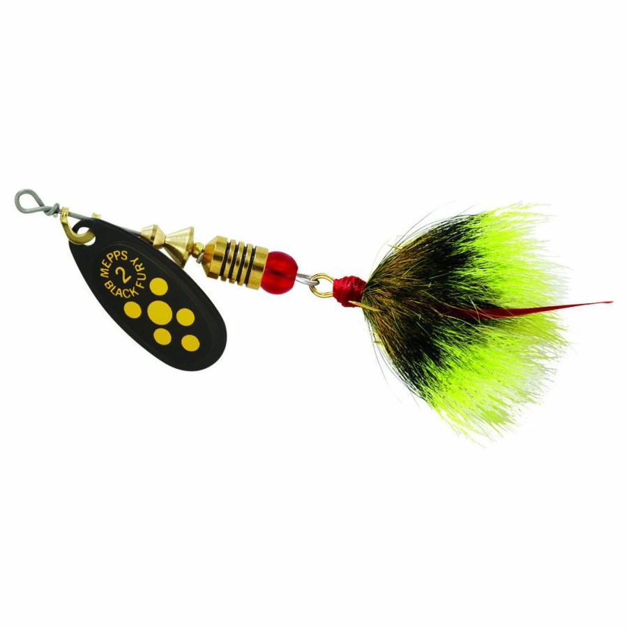 Fishing Gear * | Mepps Black Fury Dressed Treble Yellow Dot Blade With Gray/Yellow Tail #2 (1/6 Oz), Bf2T Y