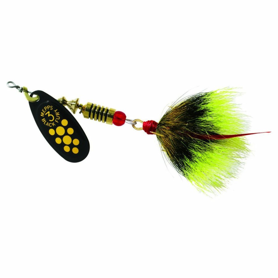 Fishing Gear * | Mepps Black Fury Dressed Treble Yellow Dot Blade With Gray/Yellow Tail #3 (1/4 Oz), Bf3T Y