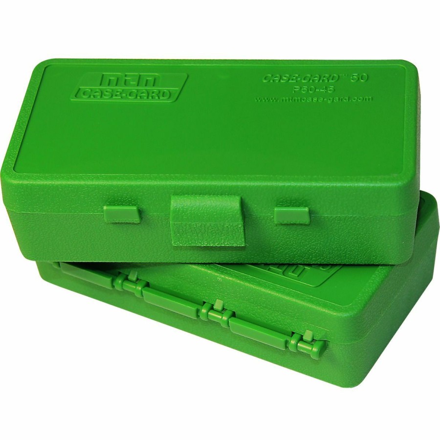 Gun Supplies, Storage & Ammunition * | Mtm Case-Gard Ammo Box 50 Round Flip-Top 40 10Mm 45 Acp, Green, P50-45-10