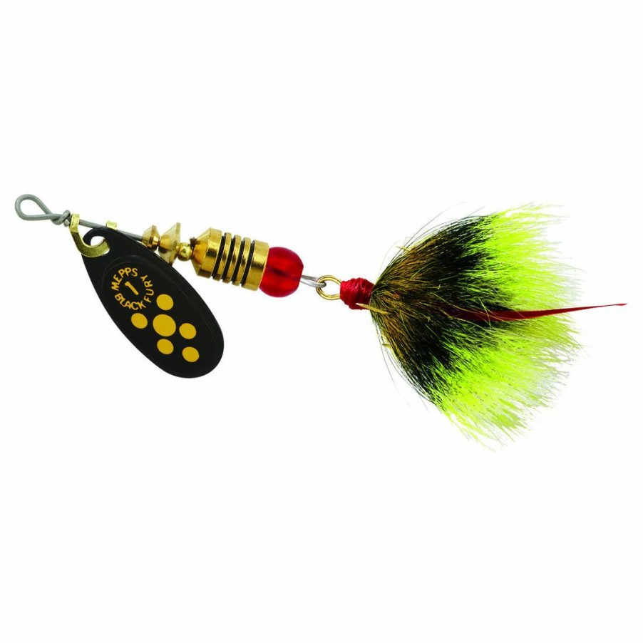 Fishing Gear * | Mepps Black Fury Dressed Treble Yellow Dot Blade With Gray/Yellow Tail #1 (1/8 Oz), Bf1T Y