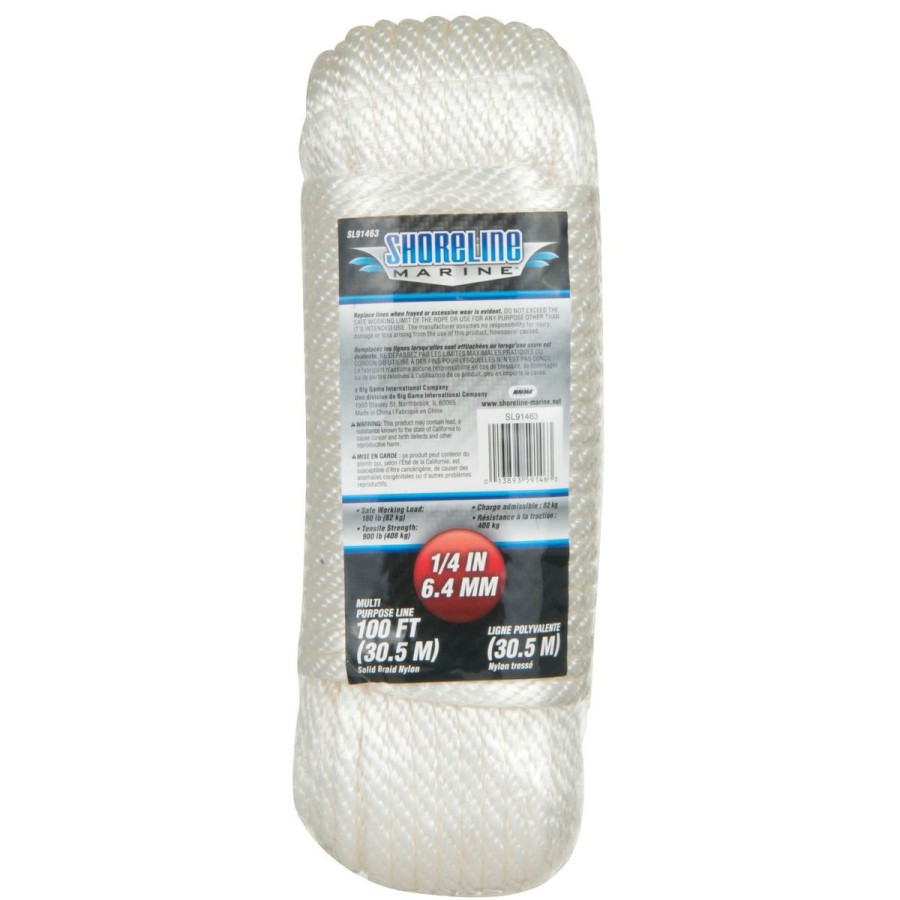 Sport Vehicles & Boating * | Shoreline Marine Multi-Purpose Solid Braid Nylon Line, White, 59146, 1/4 In X 100 Ft