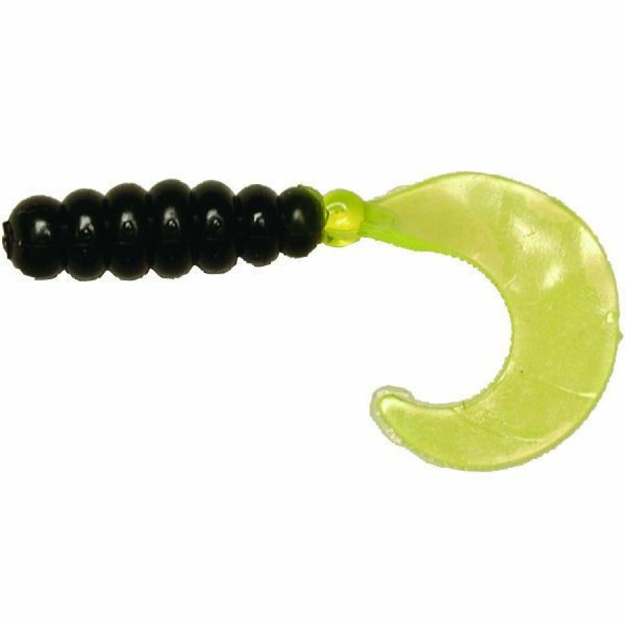 Fishing Gear * | Big Bite Baits Fat Grub Curl, Black / Charteuse, 10-Pack, Fg2-04